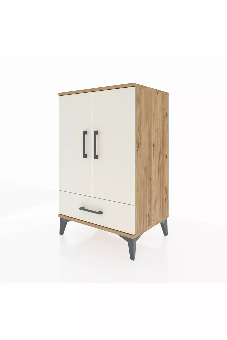 Commode Hyperion à 3 étagères, 1 tiroir et 2 portes, pin-gris