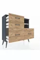 Commode Arges 2 étagères 4 tiroirs Anthracite-Pierre de lune/Merisiers