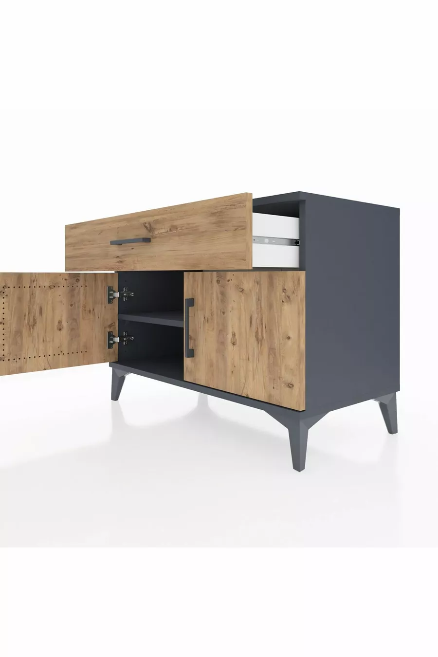 Commode Hyperion à une étagère, un tiroir et deux portes, Anthracite-Épicéa