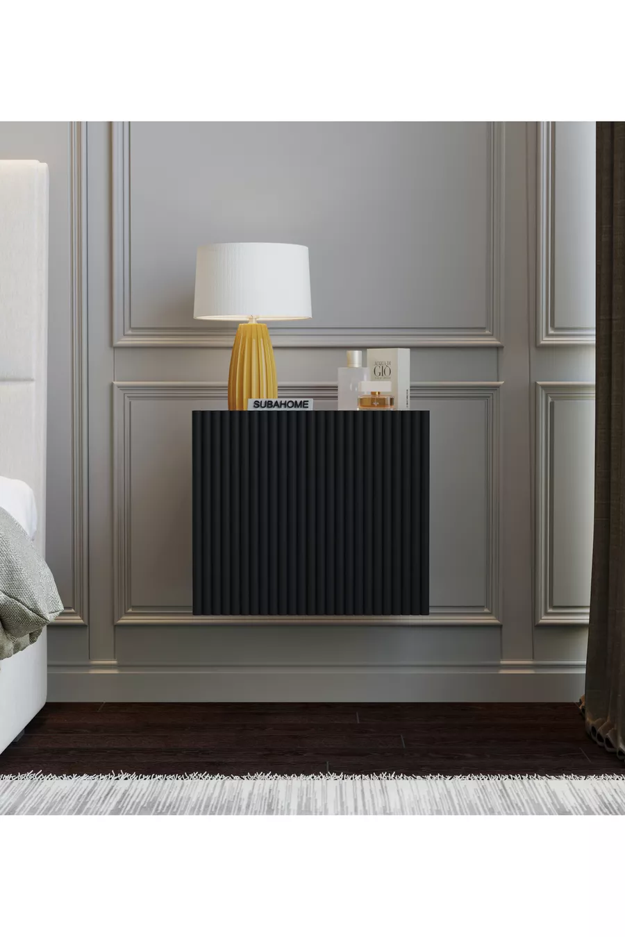 Commode murale en MDF avec porte noire élégante, moderne et polyvalente