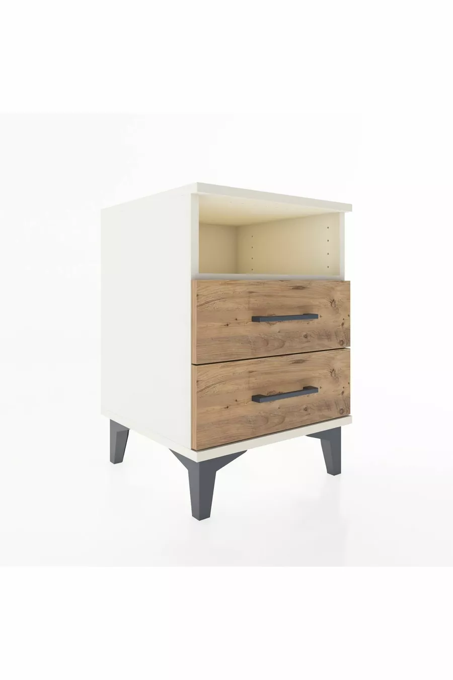 Commode Hyperion à une étagère et 2 tiroirs, Pierre de lune-Pin