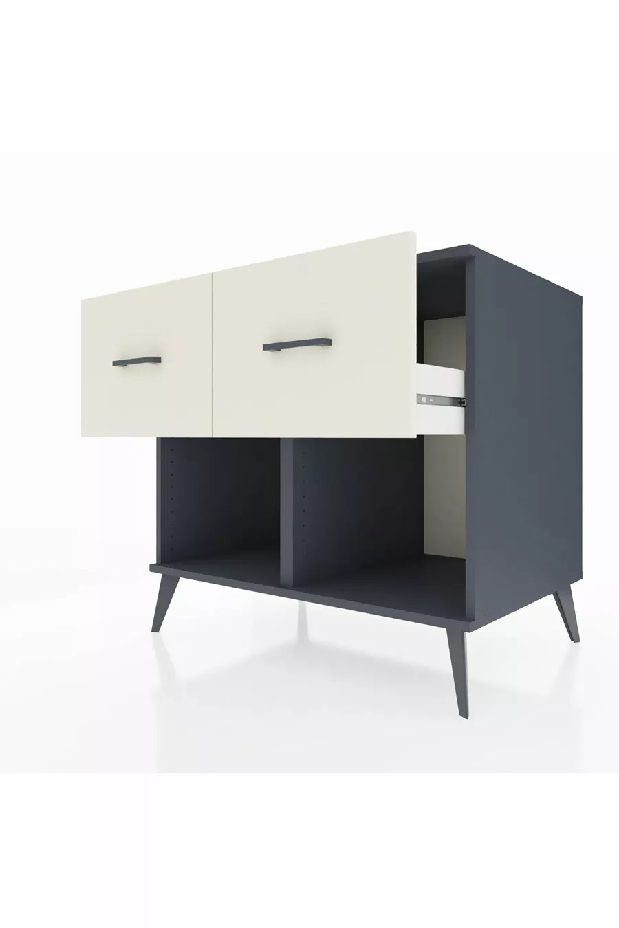 Commode Kronos 2 tiroirs Anthracite-Anthracite/Pierre de lune