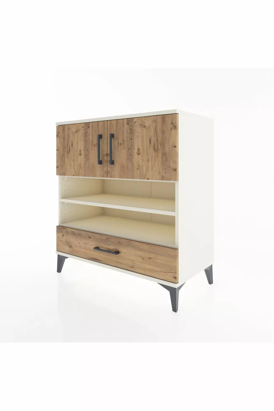 Commode Hyperion 4 étagères 1 tiroir 2 portes Pierre de lune-Épicéa