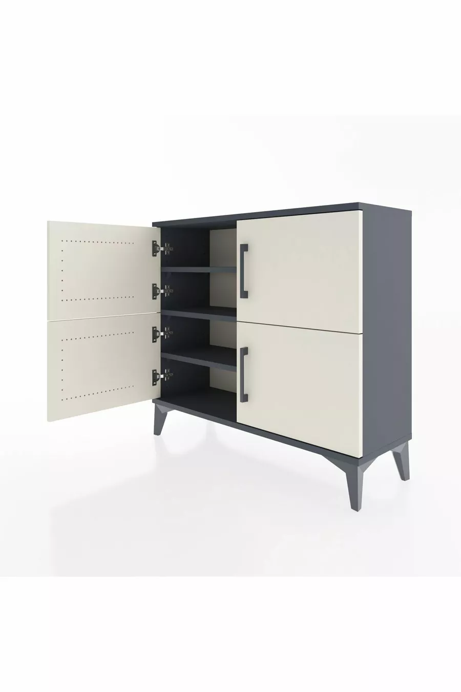 Commode Arges 3 étagères 4 portes Anthracite-Pierre de lune