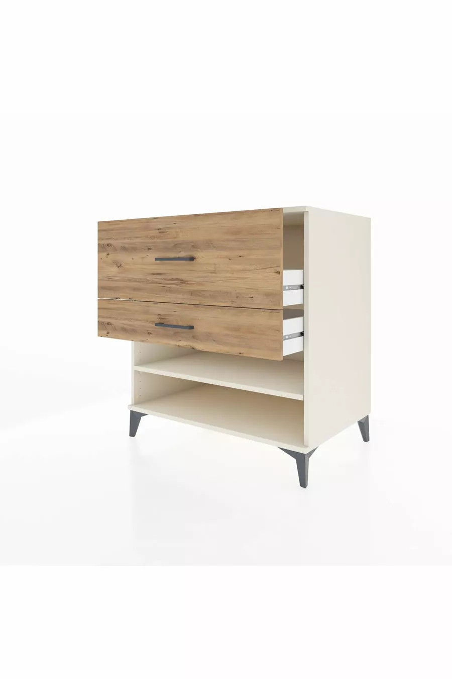 Commode Kronos avec une étagère et 2 tiroirs, Pierre de Lune-Pin