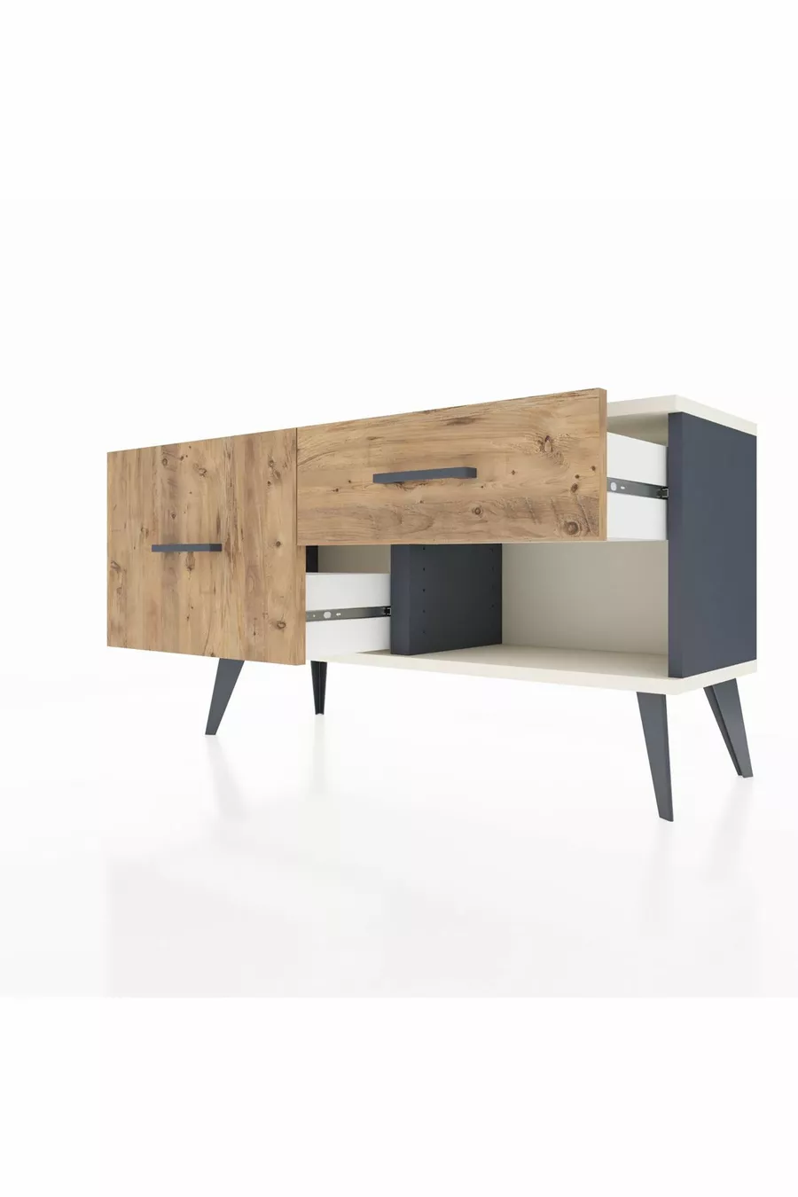 Commode Arges 2 tiroirs Anthracite-Gris pierre / Pin