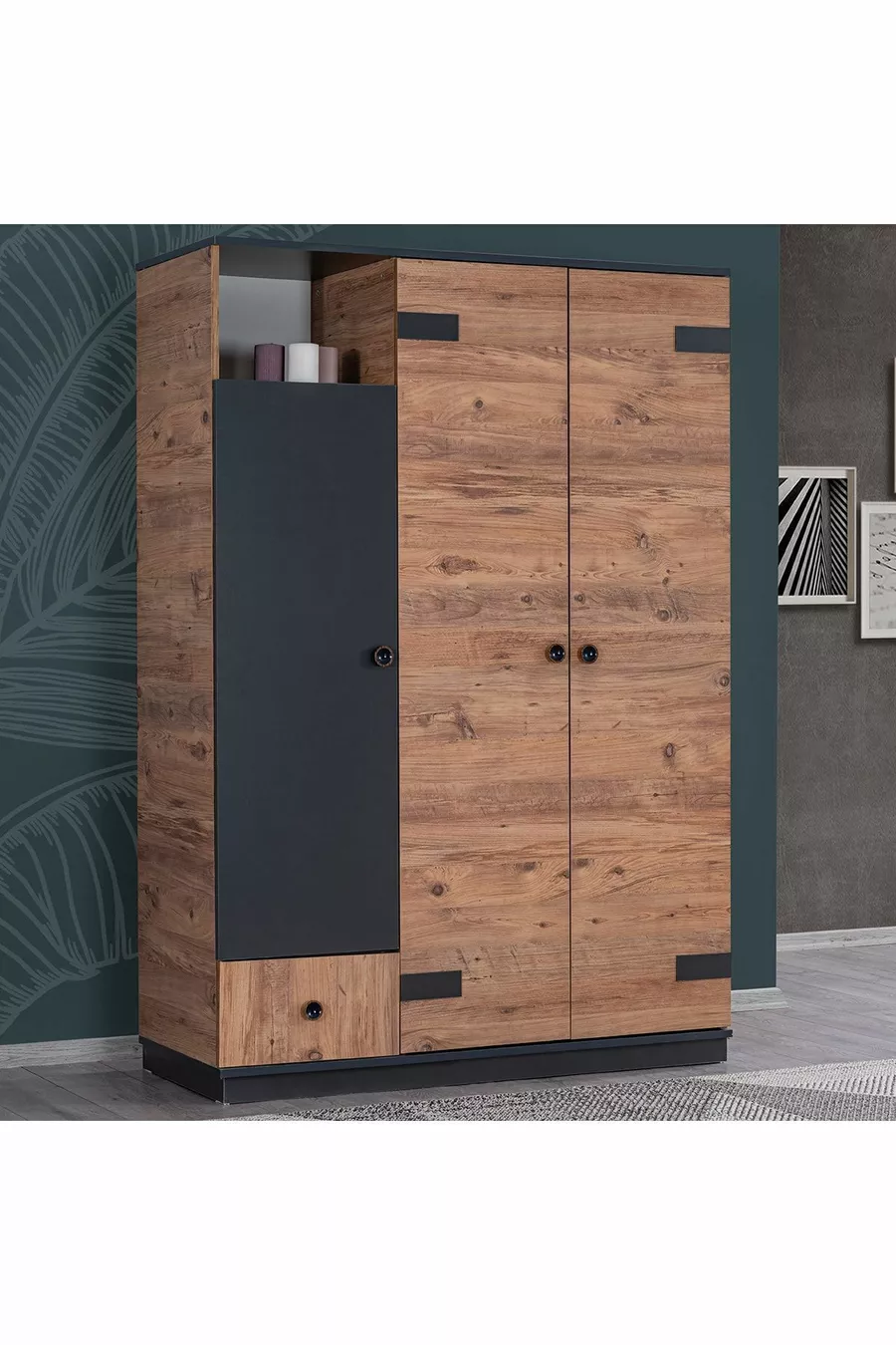 Chambre Jeune Milas - Armoire 3 Portes, Lit, Table de Chevet, Commode, Bureau