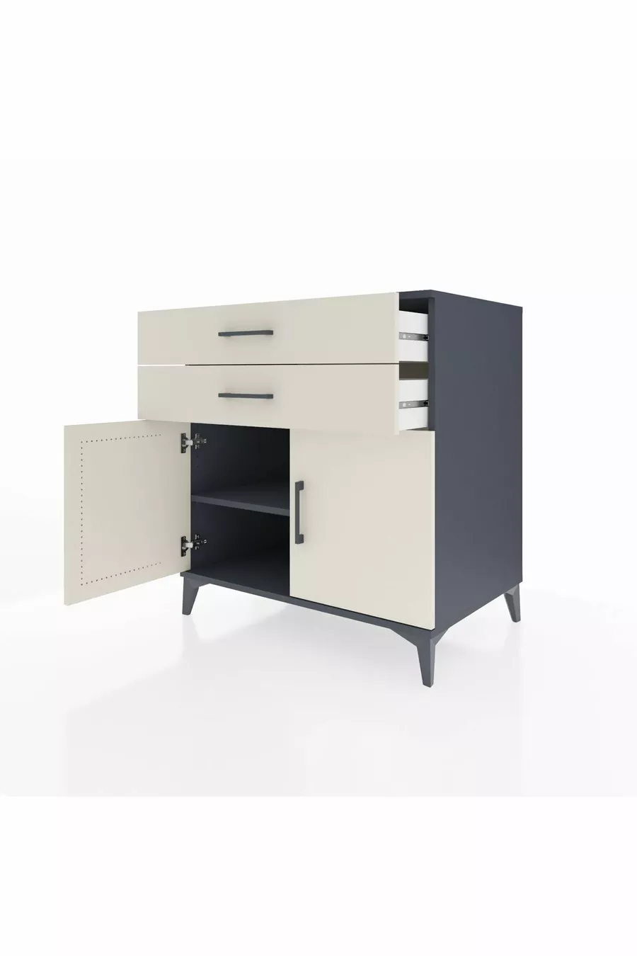 Commode Kronos avec une étagère, 2 tiroirs et 2 portes, anthracite-pierre de lune