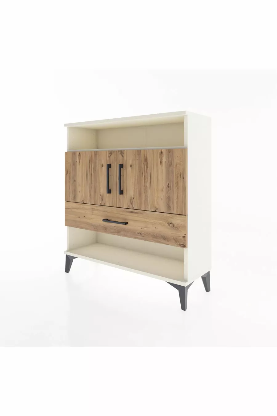 Commode Arges 3 étagères 1 tiroir 2 portes Pierre de lune-Épicéa