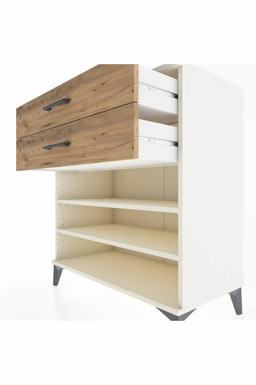 Commode Hyperion 2 étagères 2 tiroirs Pierre de lune-Pin