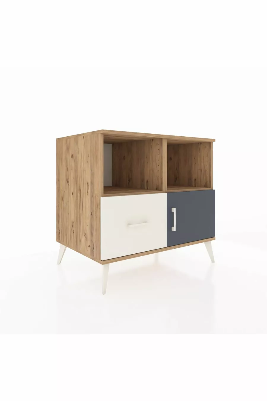Commode Kronos avec 2 étagères, 1 tiroir et 1 porte, pin-anthracite/pierre de lune