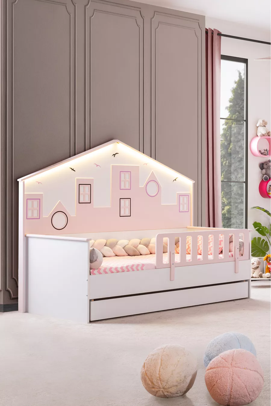 Chambre d'enfant Montessori - Armoire 3 portes City Montessori, Lit superposé - Rose