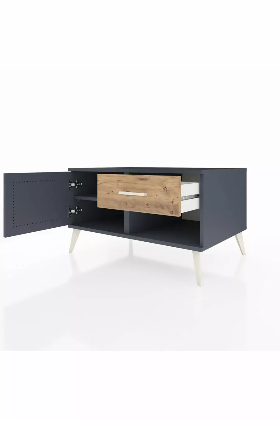 Commode Kronos avec une seule étagère, un tiroir et une porte, Anthracite-Anthracite/Pin