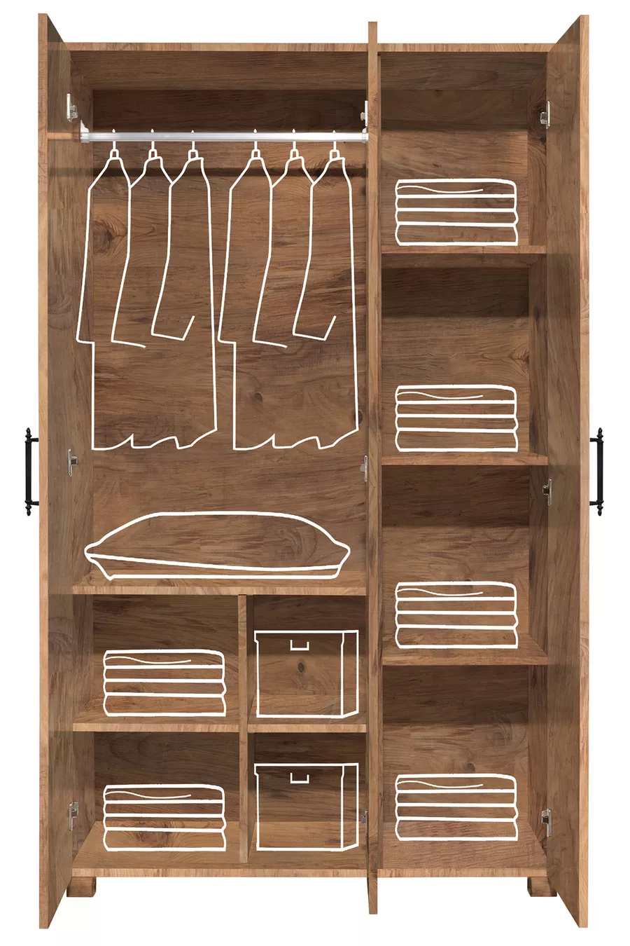 Lits superposés, Lit superposé Aura avec lit d'appoint et armoire 3 portes - Noyer