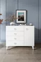 Commode moderne blanche argent avec 4 tiroirs et 1 porte