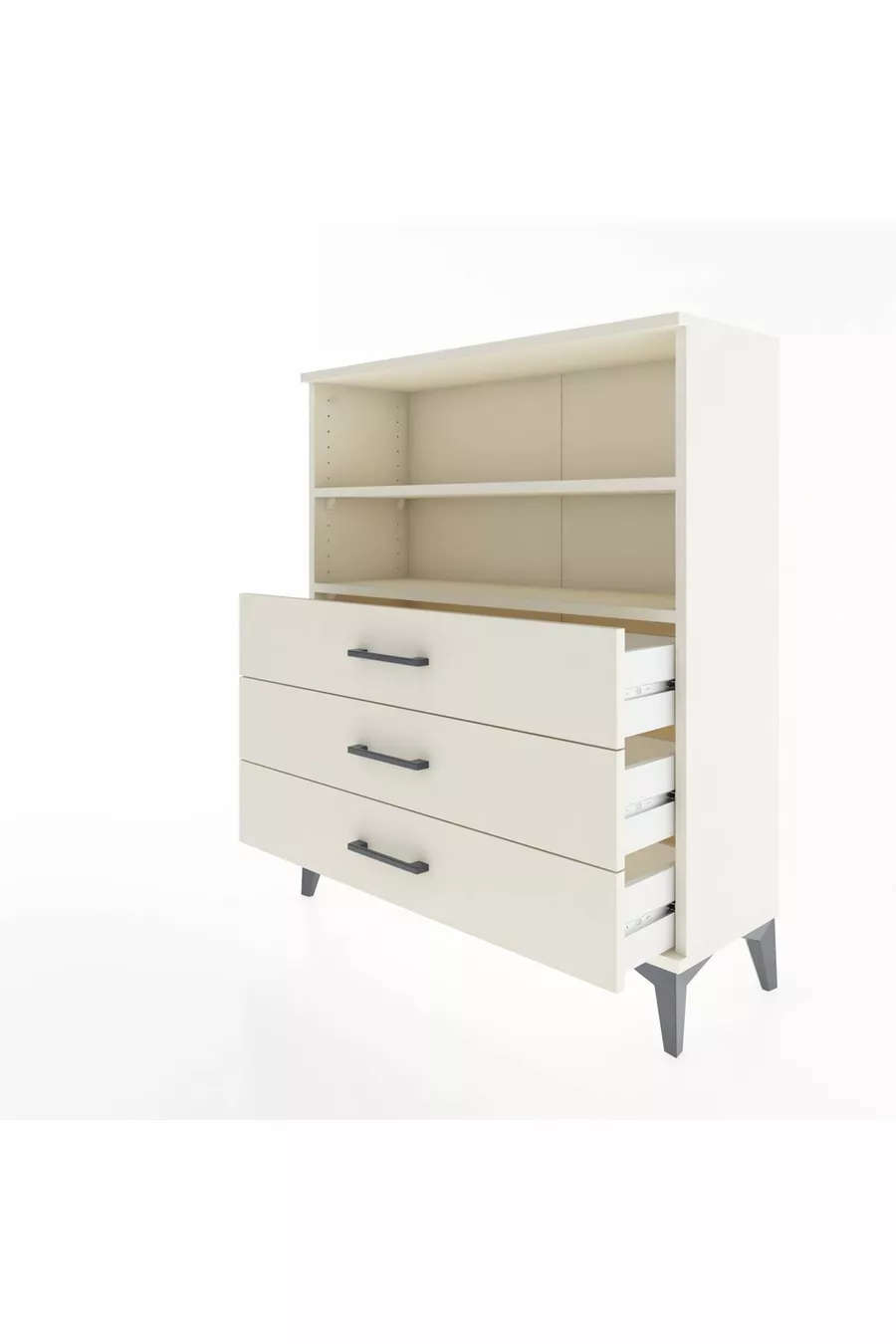 Commode Arges avec 2 étagères et 3 tiroirs, couleur Pierre de Lune