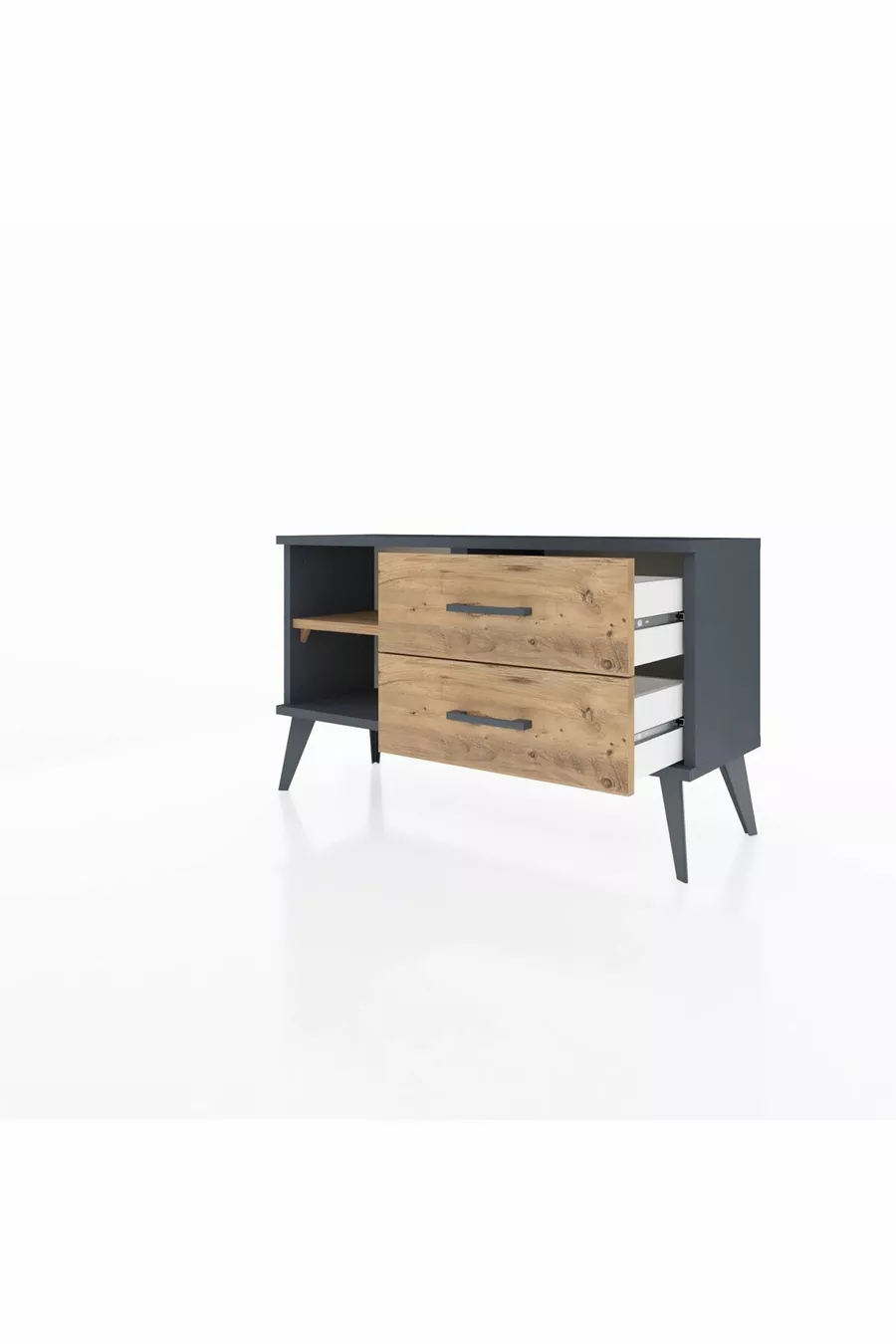 Commode Arges à une étagère et 2 tiroirs Anthracite-Pin