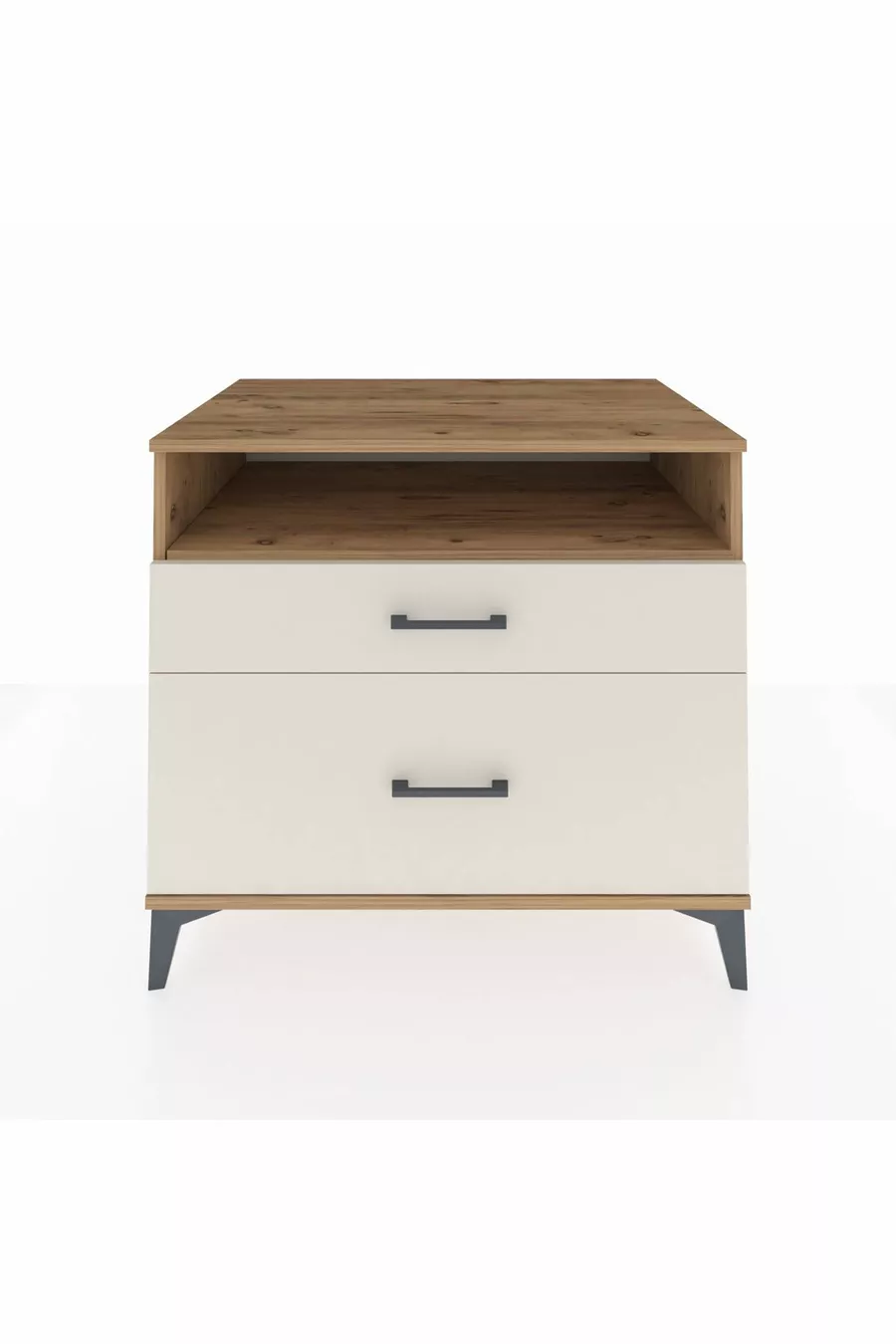 Commode Kronos à une étagère et 2 tiroirs en pin et pierre de lave