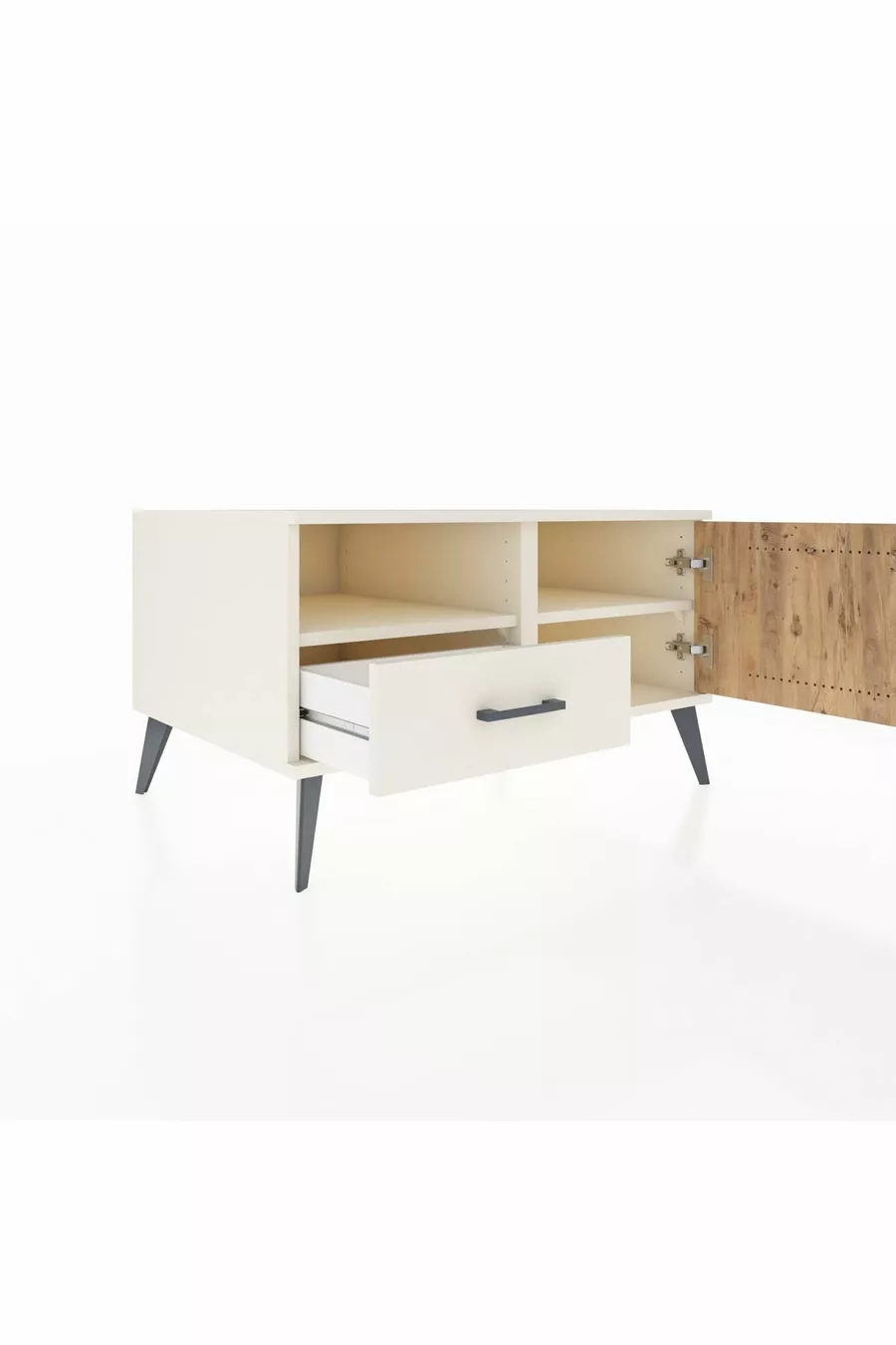 Commode Kronos avec 2 étagères, 1 tiroir et 1 porte, couleur Pierre de lune/Pin