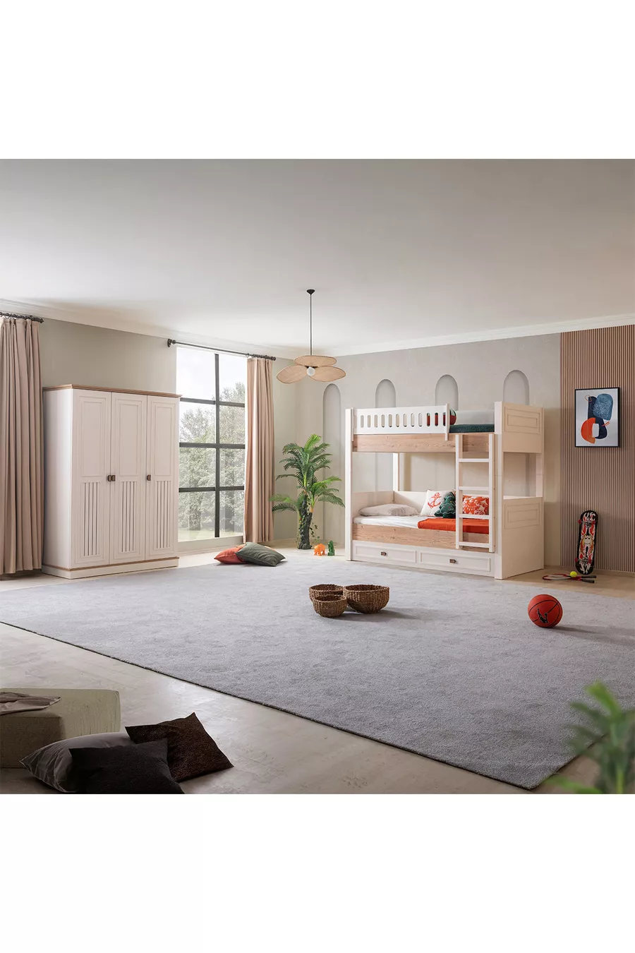 Lits superposés, Lit superposé Zenit avec tiroirs, Armoire à 3 portes, 3 matelas confort