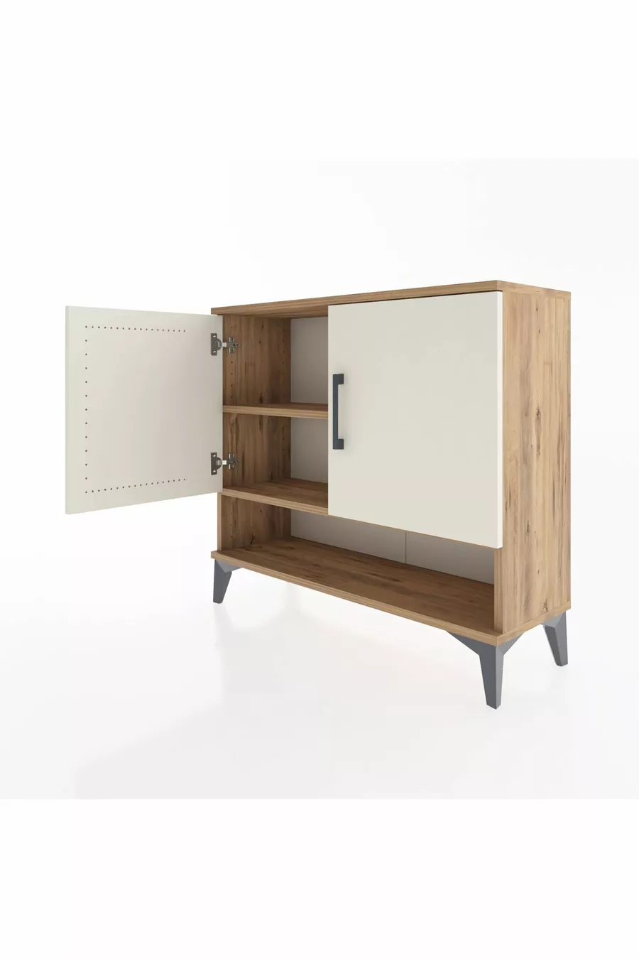 Commode Arges 2 étagères 2 portes Pin-Pierre d'Agate