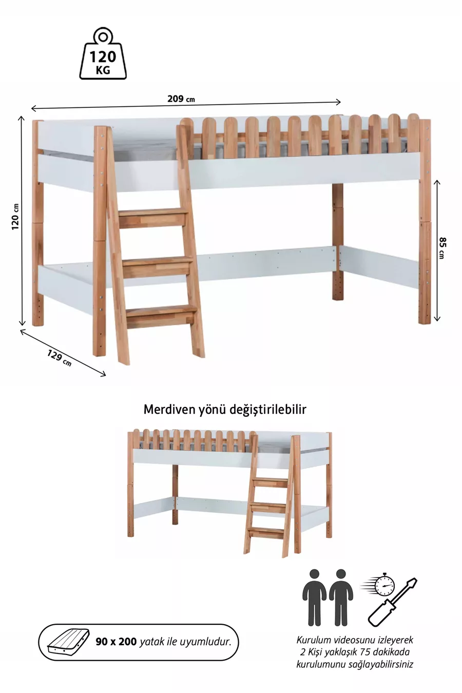 Maison Montessori en bois avec lit et maison de jeu X Bleu