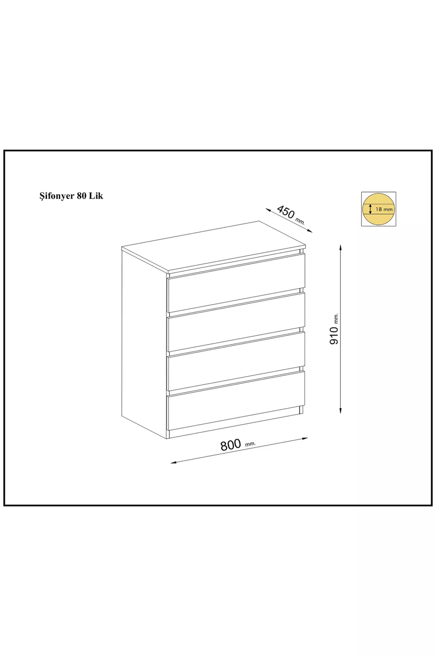 Ümit Beyaz Cm Commode 4 tiroirs