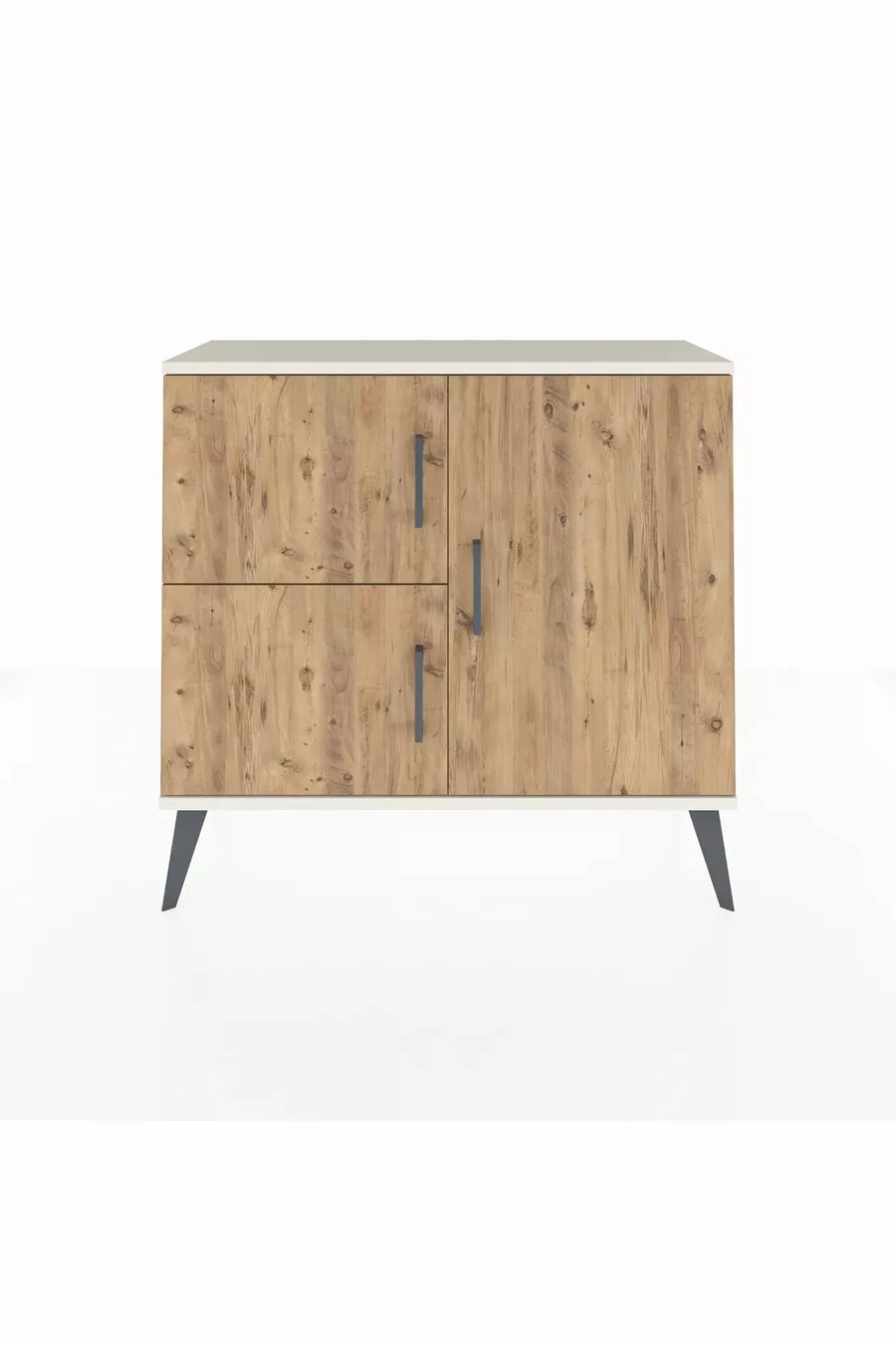 Commode Arges 2 étagères 3 portes Pierre de lune-Pin/Pierre de lune