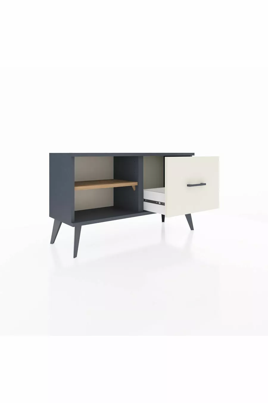 Commode Arges à une étagère et un tiroir Anthracite-Pin/Gris pierre