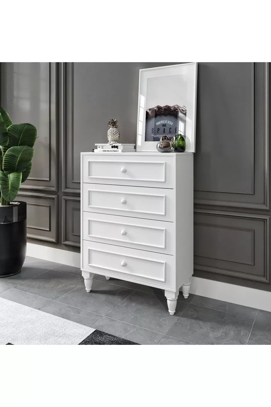 Romantic 4 tiroirs, avant-garde, commode blanche (MDF)