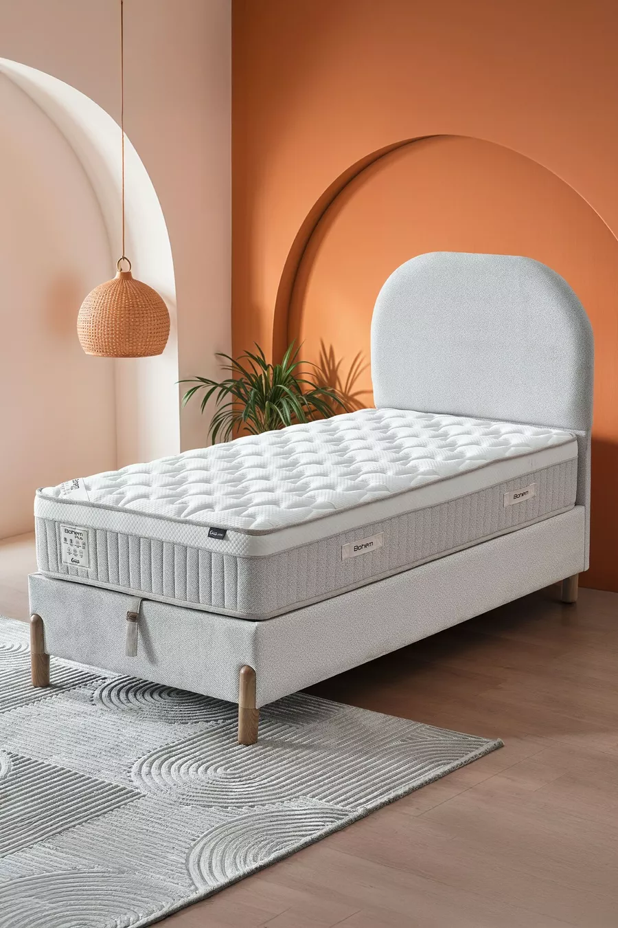 Ensemble de couchage individuel Bohem Plus – Matelas à ressorts ensachés, sommier coffre, ensemble complet