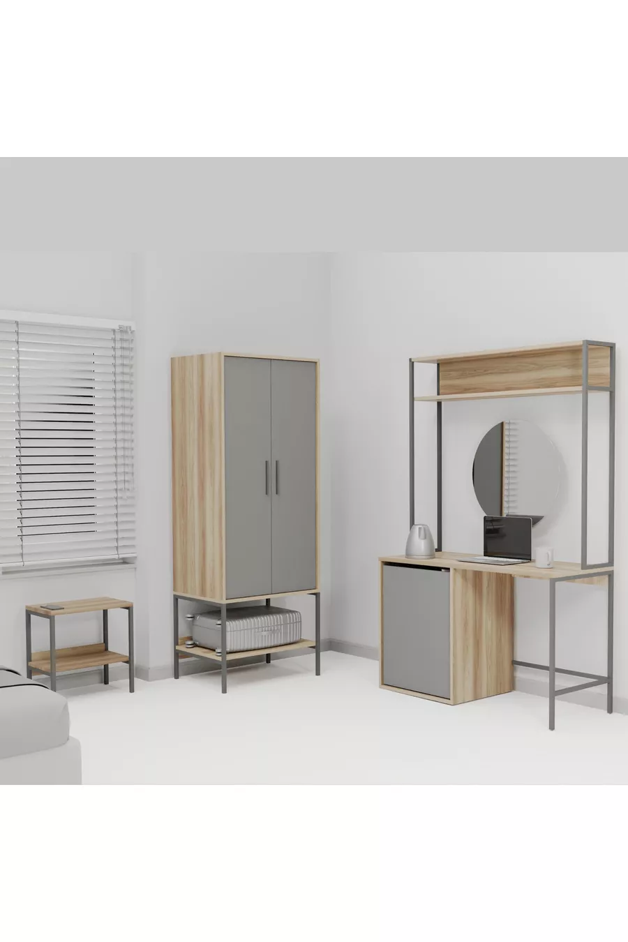 Ensemble de meubles d'hôtel Modulago Midi Anthracite Noyer