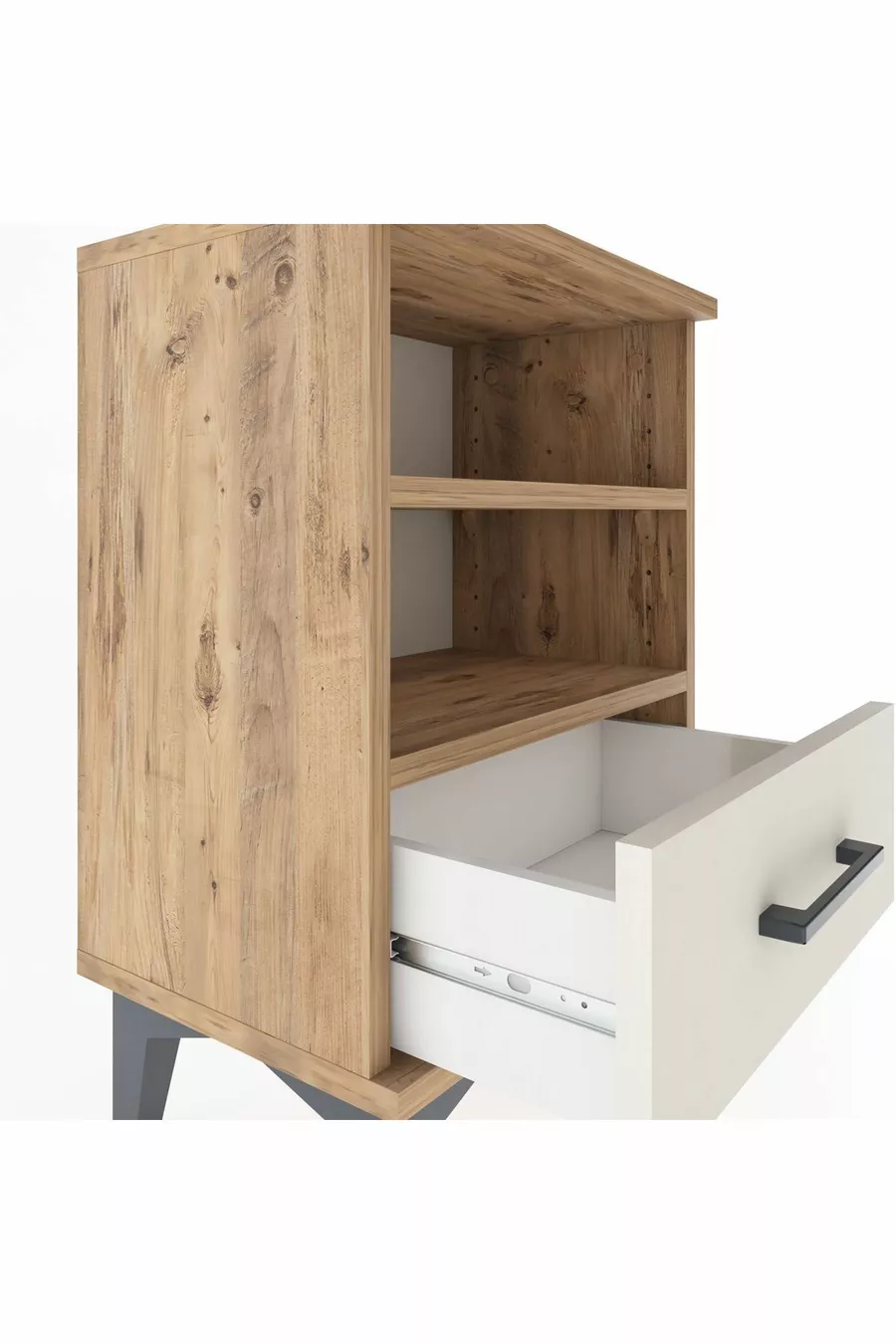 Table de chevet Arges à 2 étagères et 1 tiroir en pin-onyx