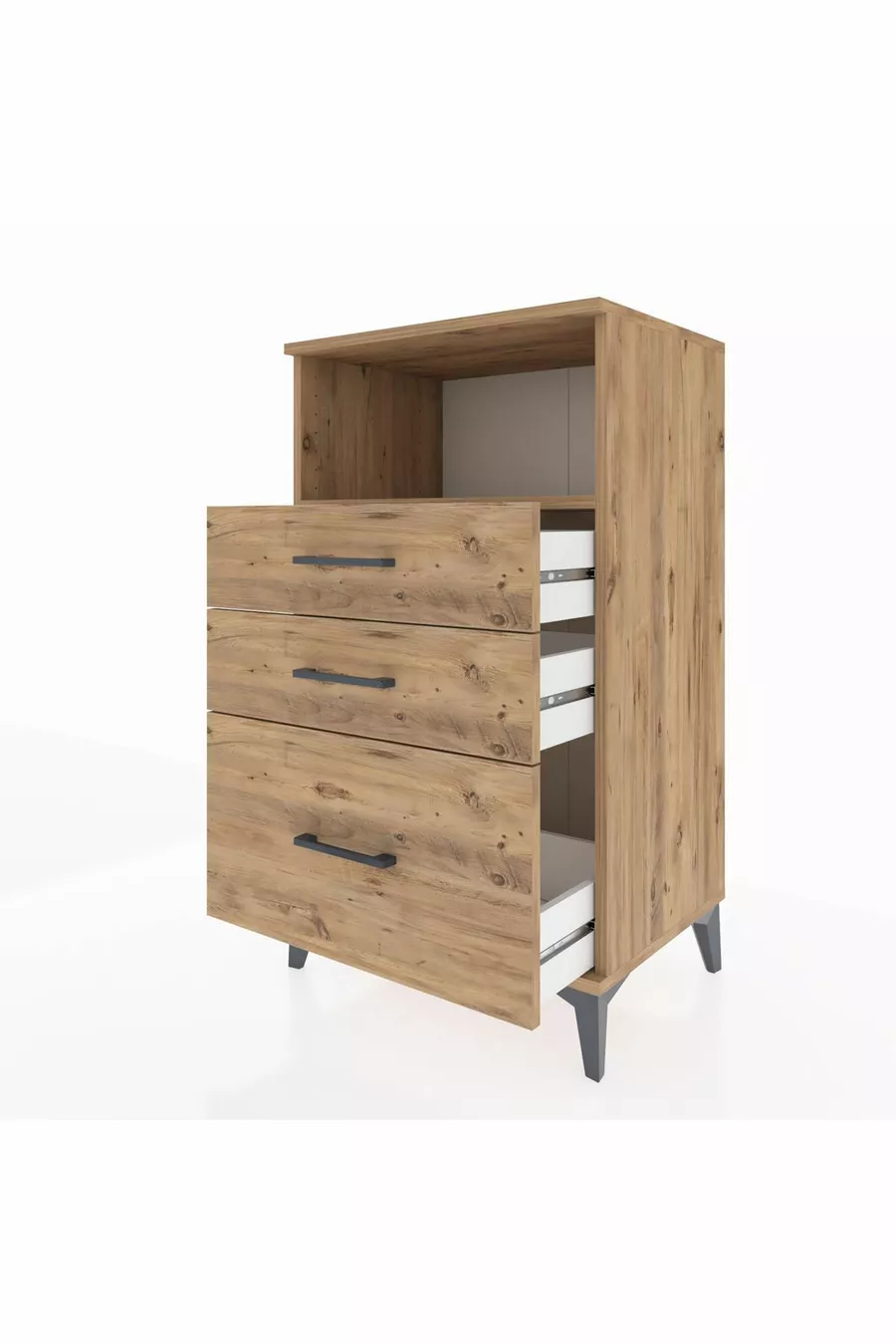 Table de chevet Hyperion avec une étagère et 3 tiroirs en pin-pin