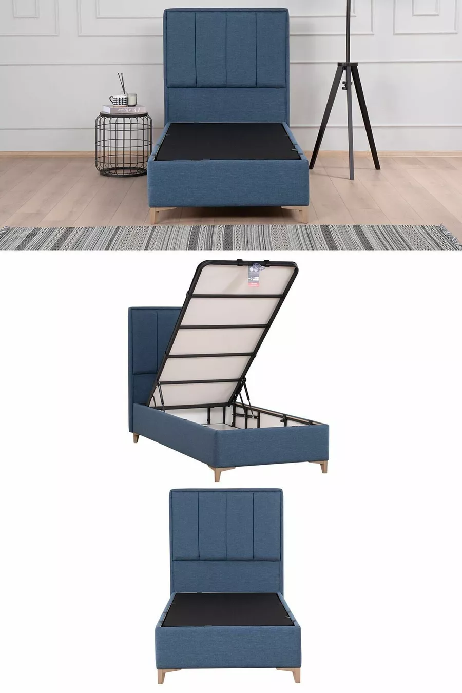 Ensemble tête de lit et sommier coffre Gold Therapy Bleu (LIT NON INCLUS)