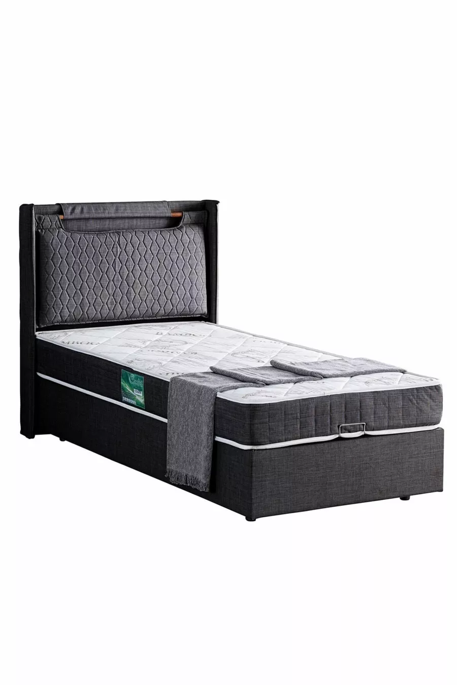 Ensemble Lit Double Zagreb, Tête de Lit et Sommier Simple, Anthracite
