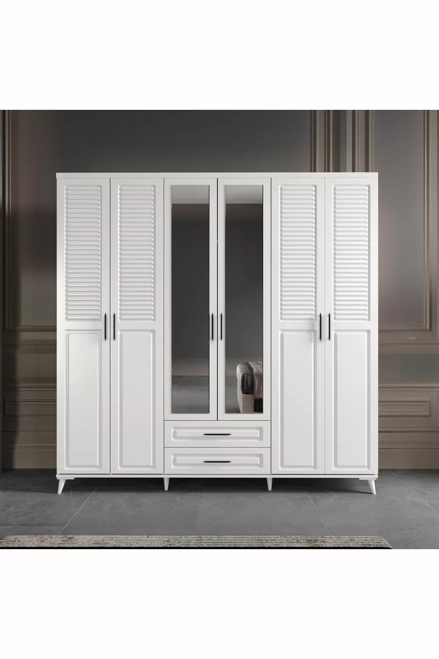 Ensemble de chambre à coucher complet en MDF blanc avec 6 portes, montage gratuit