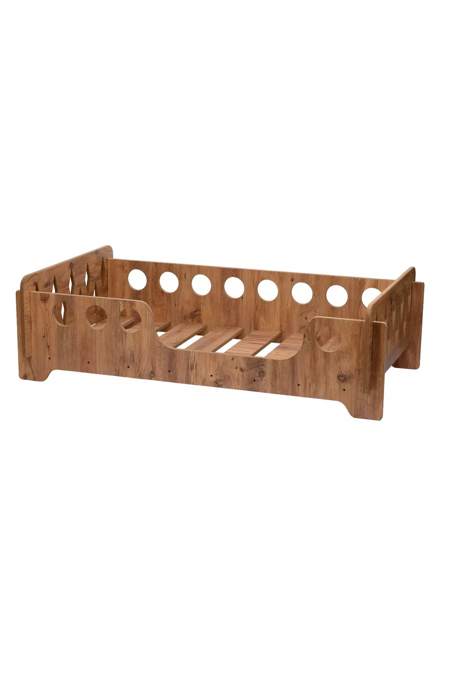 Lit Montessori en Noyer, MDF Noyer, Lit pour Enfant Sécurisé avec Détails en Bois