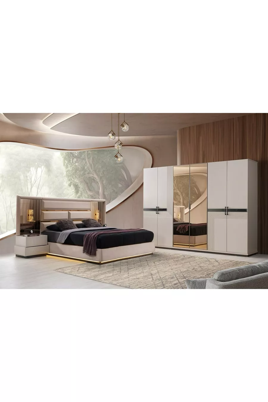 CHAMBRE À COUCHER EMİR AVEC LED ET SOCLE EN MDF