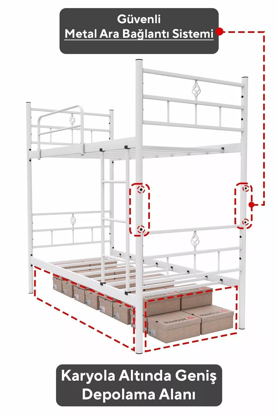 Koza Ranza Lit Superposé Compatible avec Matelas Blanc Métal Amovible