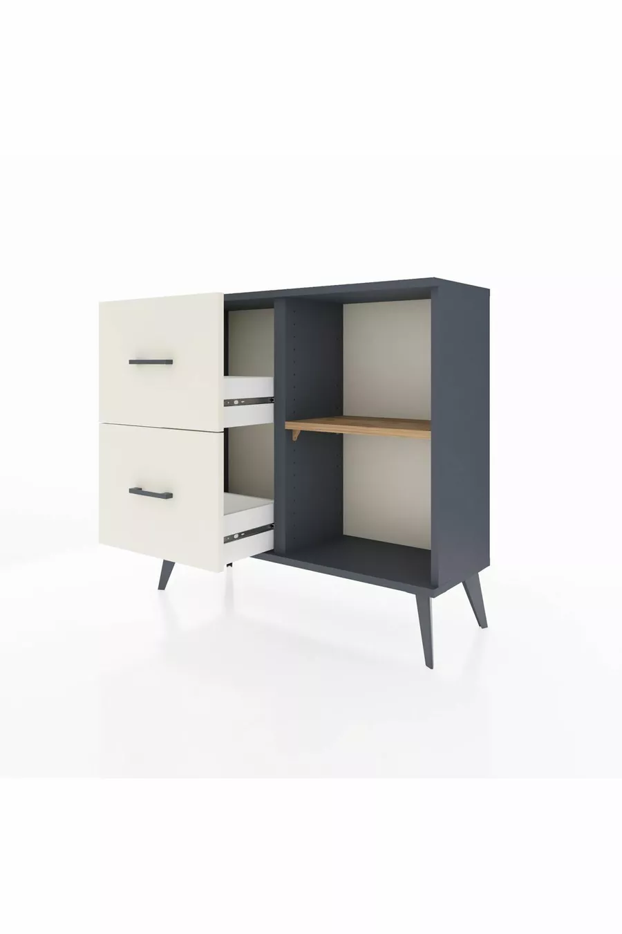 Commode Arges à une étagère, 2 tiroirs, Anthracite-Sapin/Mer de pierre