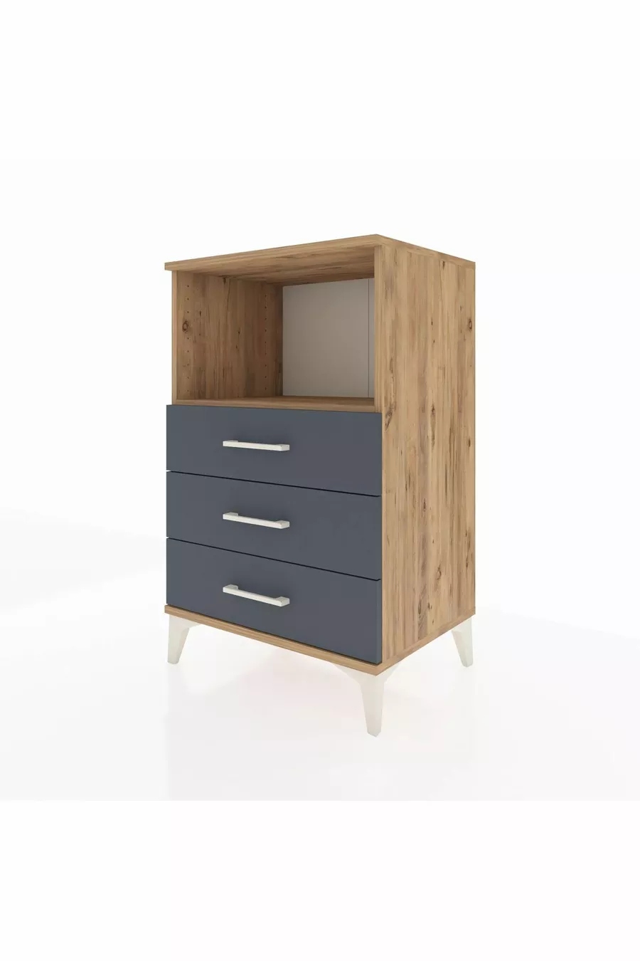 Table de chevet Hyperion à un seul étagère et 3 tiroirs en pin-anthracite