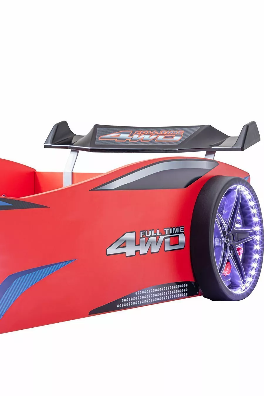 Lit voiture, Lit voiture Merso avec pare-vent et éclairage LED complet - Rouge