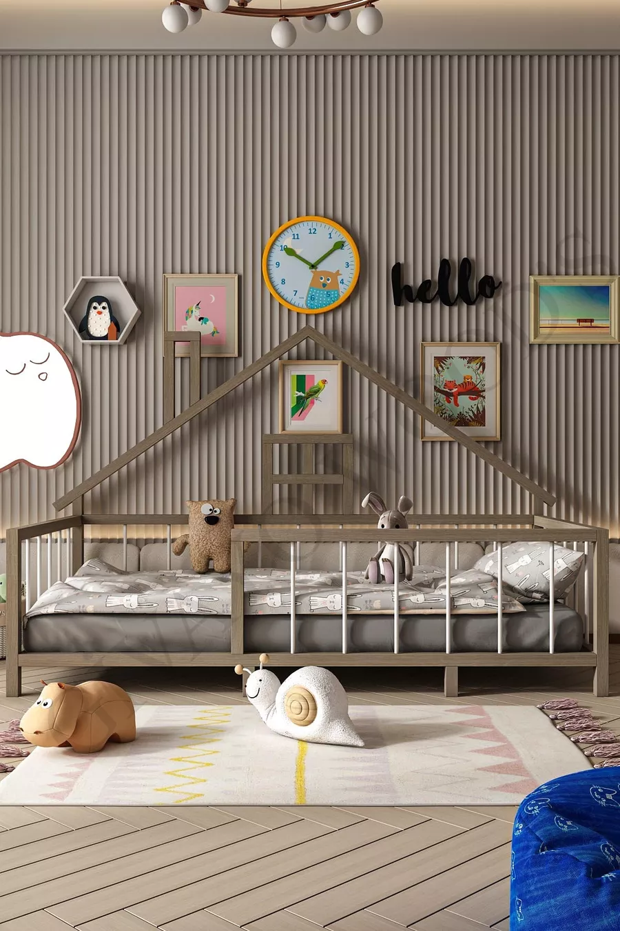 Lit pour enfant Judy Bebek Montessori en MDF à apparence bois