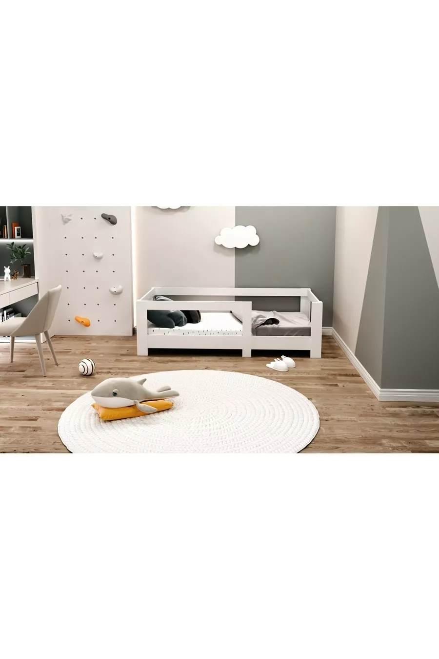 Lit Vega Montessori en MDF à 100 %, Blanc, Compatible avec matelas K