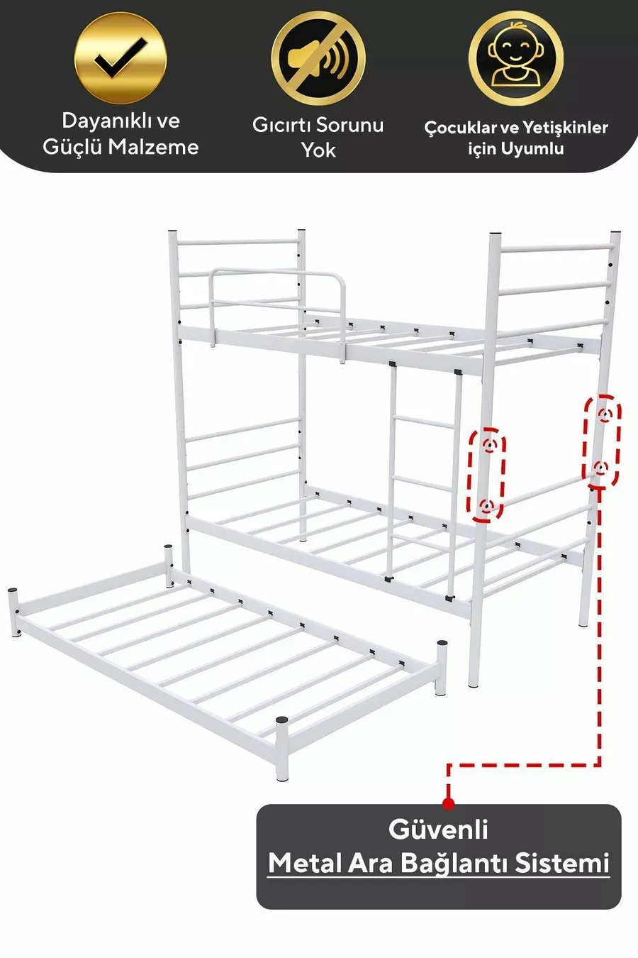 Lit superposé Trend avec couchette, compatible pour 3 personnes, lit en métal blanc