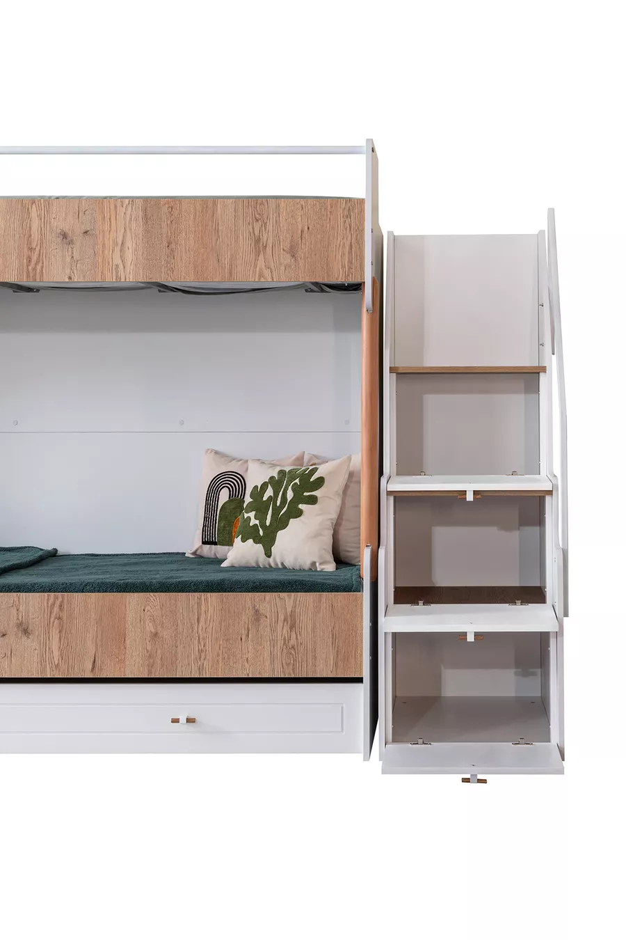 Lit superposé Ranza, noix Vita Bohem avec tiroirs + 2 matelas Comfort