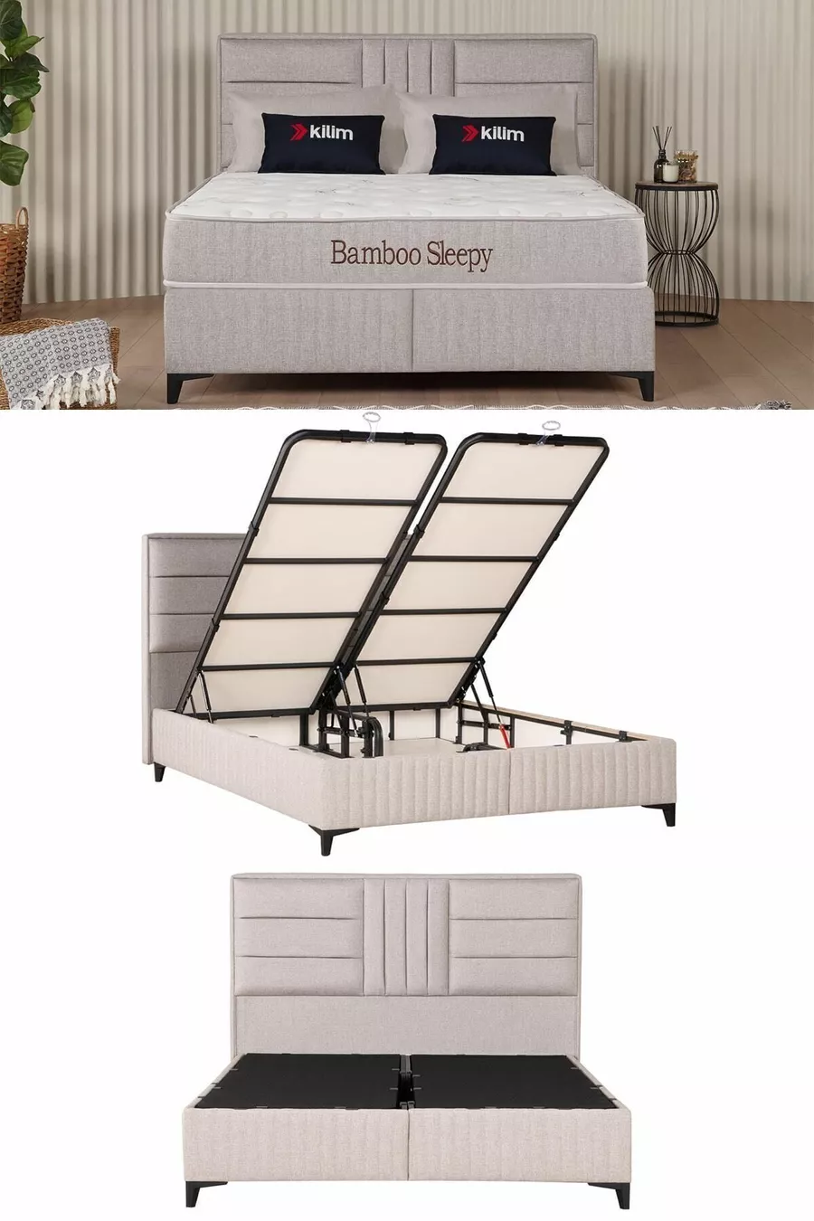 Ensemble tête de lit et coffre Bamboo Sleepy Beige (LIT NON INCLUS)