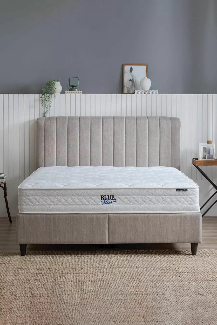 Blue Star Lit, Cadre Lento, Tête de lit Somni Ensemble 3 pièces - Beige