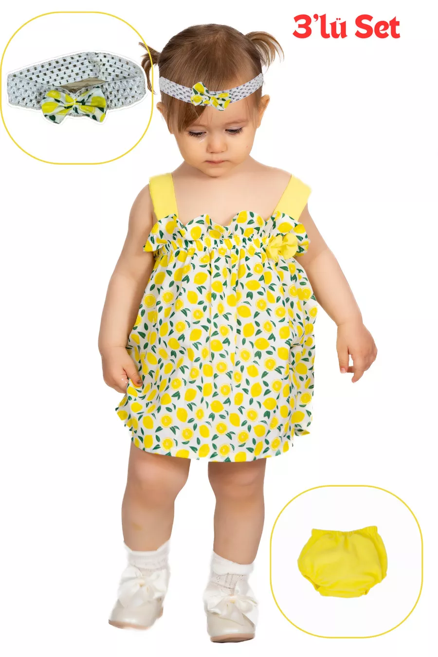 Ensemble pour bébé fille jaune avec imprimé mandarine